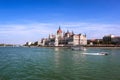 City Scene with View of The Hungarian Parliament Building along The Danube River in Budapest Royalty Free Stock Photo